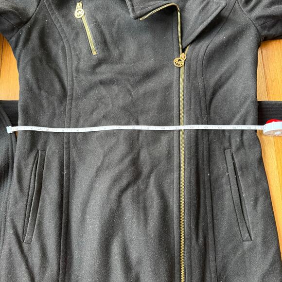 Michael Kors Black Full Zip Wool Blend Pea Coat with Belt Size 4 Classic Preppy - Picture 4 of 16